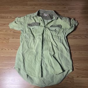 King Ranch Men's Large Lime Green Cotton Blend Short Sleeve Button Down Shirt